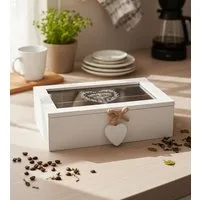 LB H&F Lilienburg Teebox Aufbewahrungsbox Retro Holzbox mit Deckel Shabby, (Teebox Teekiste Aufbewahrungsdose Organizer Utensilo Dose Box Kiste Schmuckbox Schmuckdose Holz Glasdeckel Storage Box, Aufbewahrung für Teebeutel Küchen Tee Teebeutelaufbewa
