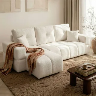 Ecksofa Schlafsofa Sofa DENISE in Stoff Centaur Creme Ottomane Links