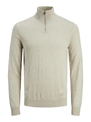 JACK&JONES - JJEEMIL KNIT HALF ZIP NOOS Oatmeal - Gr. - XL