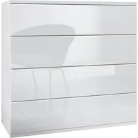 Vladon Kommode Pavos V3 (Sideboard hängend, mit 4 Schubladen), Weiß matt/Weiß Hochglanz (76 x 76 x 35 cm)