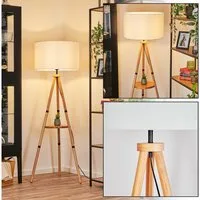 hofstein Stehlampe Stehlampe aus Holz/Metall im modernen Boho-Design mit Fußschalter, Stehleuchte mit Ablagefläche u. Schirm aus Stoff, Ø 50 cm, 153 cm, E27