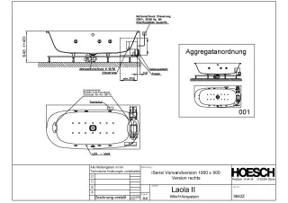 Hoesch Monolith Einbau Whirlwanne iSensi Vorwand 1900x900 rechts mit Laola II 3842Z.010305001