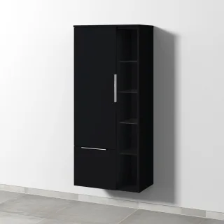 Sanipa 3way Stauraumschrank mit 1 Tür, 1 Auszug und offenen Fächern, Schwarz-Matt UF18208