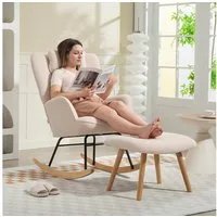 HOMCOM Schaukelsessel Gepolstert Schwingsessel mit Kissen, Fleece-Bezug, hoher Rückenlehne (Schwingstuhl, 2-St., Schaukelstuhl und Fußhocker), Stillsessel für Wohnzimmer, Schlafzimmer Beige