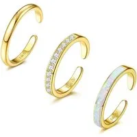 Diamday Zehenring Set Zehenringe 3er Set 14K Goldgefüllt Verstellbar Opal CZ Blume Strand