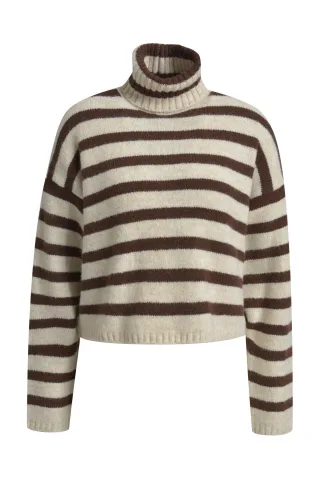 Smith&Soul - Striped Boxy Turtle Neck Pullover choco print - Gr. - L