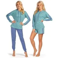 Consult-Tex Hausanzug 3er Set Damen Hausanzug Homewear Suit DW200 (Spar-Set) Mit kontrastfarbigen Streifeneinsatz.