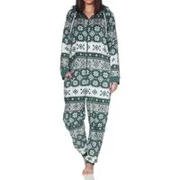 Normann Pyjama Damen Schlafanzug Jumpsuit Overall in Norweger Optik aus Coral Fleece