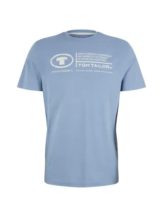 Tom Tailor - T-Shirt mit Logo Print greyish mid blue - Gr. - M
