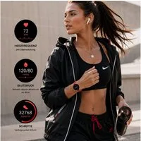 XCOAST SIONA 2 - ultraflache Damen Smartwatch (4,2 cm/1,3 Zoll, iOSAndroid) Kaminrot, Fitness Tracker, AMOLED, 1-tlg., 7 Tage Akku, Blutdruck, Wasserdicht, Puls, Blutdruck, AMOLED Display