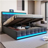 STILVORA Polsterbett 180×200 mit Stauraum,Kinderbett mit Lattenrost,Funktionbett mit USB (mit hydraulischem Stauraum, RGB-LED-Licht und USB-Anschlüssen, mit verstellbarem Kopfteil 180x200 cm), ohne Matratze