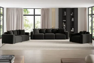 Sofaset Designersofas MEGAN 3-2-1 in Stoff Salvador Schwarz