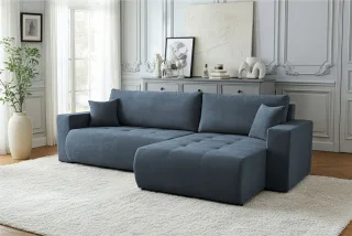 Ecksofa Schlafsofa Sofa ARMARI in Stoff Wind Dunkelblau Ottomane Links