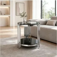 ANYSUN Couchtisch Glas-Endtisch rund, 2 Ebenen mit Glasplatte und Edelstahlrahmen (Einzelmöbelstück), modern und stabil 45 cm,für Wohnzimmer und Sofa