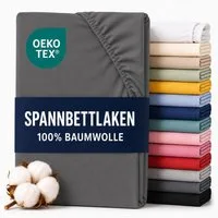 Komfortec Spannbettlaken Premium Jersey Bettlaken 90x200, 140x200, 160x200, 180x200, 200x200 cm, 100% Baumwolle (135g/m), Gummizug: Rundum, (1 Stück), OEKO-TEX® Standard 100, für Matratzen bis 25 cm Höhe, Hotelqualität