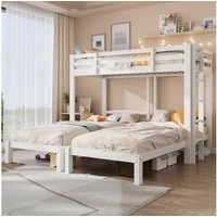 Merax Etagenbett (1-St), Holz Dreierbett Kinderbett 90x200cm mit Seitenleiter Sicherheitszaun
