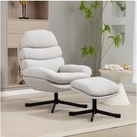 HOMCOM Relaxsessel mit Chenille-Stoff (Modern Fernsehsessel, 2-St., Loungesessel mit Hocker), für Wohnzimmer, Schlafzimmer, Cremeweiß