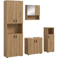 welltime Badmöbel-Set MANI, 4-tlg. Badkombination, Paneeloptik, (Set, 4-St., Set, best. aus: 1 Hochschrank, 1 Spiegelschrank, 1 WBU, 1 Badschrank), Bad-Kombination, Bad-Möbel, Badezimmer, Kombination, Kombi