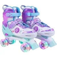 COSTWAY Rollschuhe, 4 Größenverstellbar Quad Skates mit leuchtenden LED Rädern