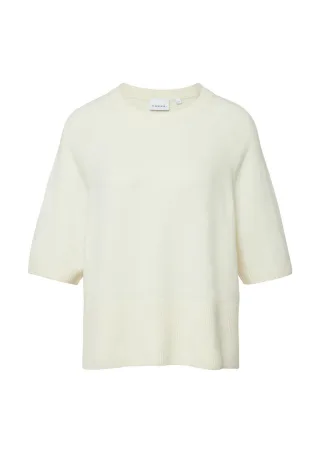 comma - Strickpullover mit verlängertem Kurzarm beige - Gr. - S