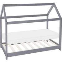 ML-DESIGN Spielbett Hausbett Kinderbett inkl. Lattenrost kreativ Bodenbett für Kinder, Abenteuerbett Haus Bett Himmelbett Kiefer Jugendbett Hellgrau