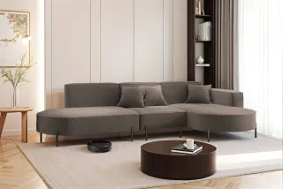 Ecksofa Designersofa VALENCIA in Stoff Quelle Braun Ottomane Rechts