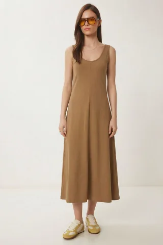 U-Kragen Midi-Kleid