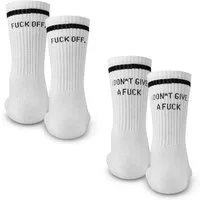 Made by Nami Socken Crew Socks 2-er Set aus Baumwolle, Herren & Damen (2-Paar) Weiße Retro Tennis Socken mit Sprüchen, Atmungsaktiv, "F**k Off"