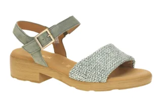 Gabor 82.814.64 Damen Sandale Gr?n Pine Velourleder Echtleder Fu?bett Klettve...