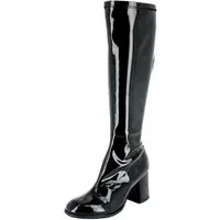 Das Kostümland Gogo Damen Retro Lackstiefel, Schwarz Stiefel