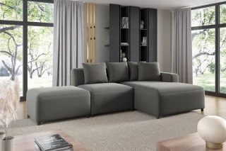 Ecksofa Designersofa MEGAN XS inkl. Hocker Stoff Salvador Grau Ottomane Rechts