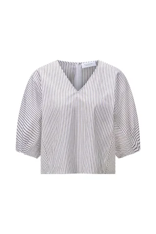 Rich & Royal - Short sleeve striped blouse coconut bark - Gr. - 38