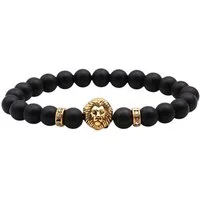 KARMA Perlenarmband Armband Löwe Schwarz Gold Armschmuck Steinarmband modern unisex (Geschenk für Sie, Natursteinarmband, Naturstein, Geschenk für ihn), Herrenarmband Damenarmband Steinarmband