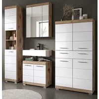 Inn.Furn Badmöbel-Set Willow, (in weiß Hochglanz mit Eiche, 4-St., Komplett-Set 200 x 190 cm), mit extra viel Stauraum