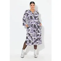 Ulla Popken Midikleid Kleid Tunika-Ausschnitt 3/4-Arm Bindegürtel