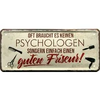 WOGEKA ART Metallbild Psychologe - Oft reicht guter Friseur - 28 x 12 cm Retro Blechschild