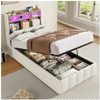 KIMENICH Polsterbett mit LED Beleuchtung und Ladefunktion (1-tlg., Ohne Matratze), Jugendbett Hydraulisches Stauraumbett, 90x200 cm