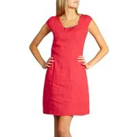 Caspar Sommerkleid SKL018 knielanges Damen Sommer Leinenkleid mit Perlmutt Knöpfe Dekor figurumspielender Schnitt, luftig leicht, angenehm kühlend