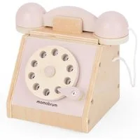 Mamabrum Kinder-Haushaltsset Retro-Holztelefon mit Wählscheibe - pastellrosa