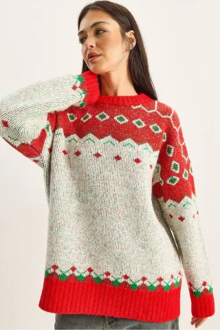 Oversized geometrischer Strickpullover