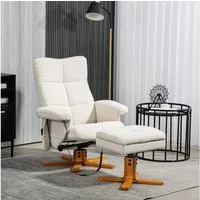 HOMCOM Massagesessel mit Hocker, Seitentasche, Stauraum, Liegefunktion 360° drehbar (Relaxsessel, 1-St., Fernsehsessel), Kunstleder 80 x 86 x 99cm Cremeweiß