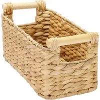HMF Aufbewahrungskorb Aufbewahrungskorb mit Holzgriffen, Badezimmer Korb (1 St), aus Wasserhyazinthe Seegras handgefertigter Flechtkorb 30 x 15 x 13 cm