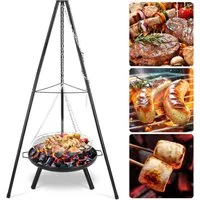 TLGREEN Feuerschale Höhenverstellbarer Kette (200 cm), (Feuerschalen für den Garten Camping Garten Hof), Schwenkgrill mit Feuerstelle, Holzkohlegrill, Grillen und Heizen