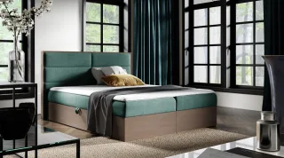 Boxspringbett Bett LAMBROS 200x200cm Dunkel Eiche Stoff Grün inkl. Bettkasten