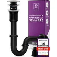 M. Rosenfeld Siphon Waschbecken Ablaufgarnitur mit Überlauf, Pop Up, Schwarz, Universal Röhrensiphon Waschtisch Geruchsverschluss aus Messing