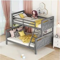 Flieks Etagenbett, Kinderbett mit Leiter und Lattenrost 90x200cm+140x200cm Kiefer