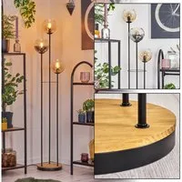 hofstein Stehlampe Stehlampe aus Metall/Holz/Glas in Schwarz/Braun/Rauch/Bernstein/Klar, ohne Leuchtmittel, Stehleuchte im Retro/Vintage-Design mit Glasschirmen und Fußschalter
