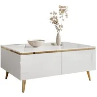 ALLHOUSE24 Couchtisch PEONY weiß Hochglanz Goldchrom Beine mit Stauraum Sofatisch BERLIN (1x Couchtisch), Breite 90 cm
