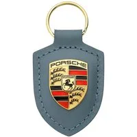 Porsche Schlüsselanhänger Schlüsselanhänger Wappen Leder Shoreblue blau metallic key ring