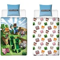 Familando Kinderbettwäsche Minecraft "Battle" 135x200 + 80x80 cm aus 100% Baumwolle mit Reißversc, Renforcé, 2 teilig, mit Charakteren Steve, Alex und Creeper